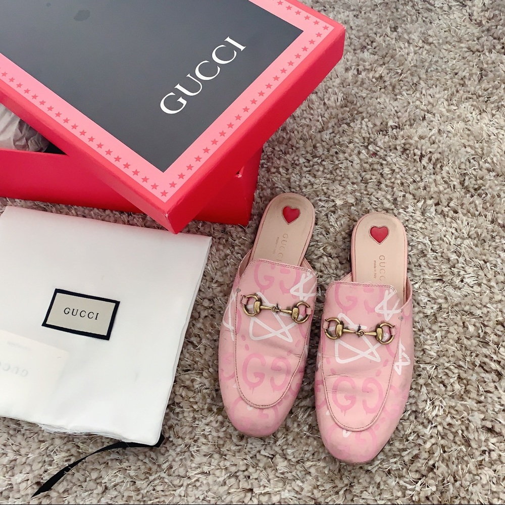 GUCCI Princetown Printed Leather Mules Guccighost